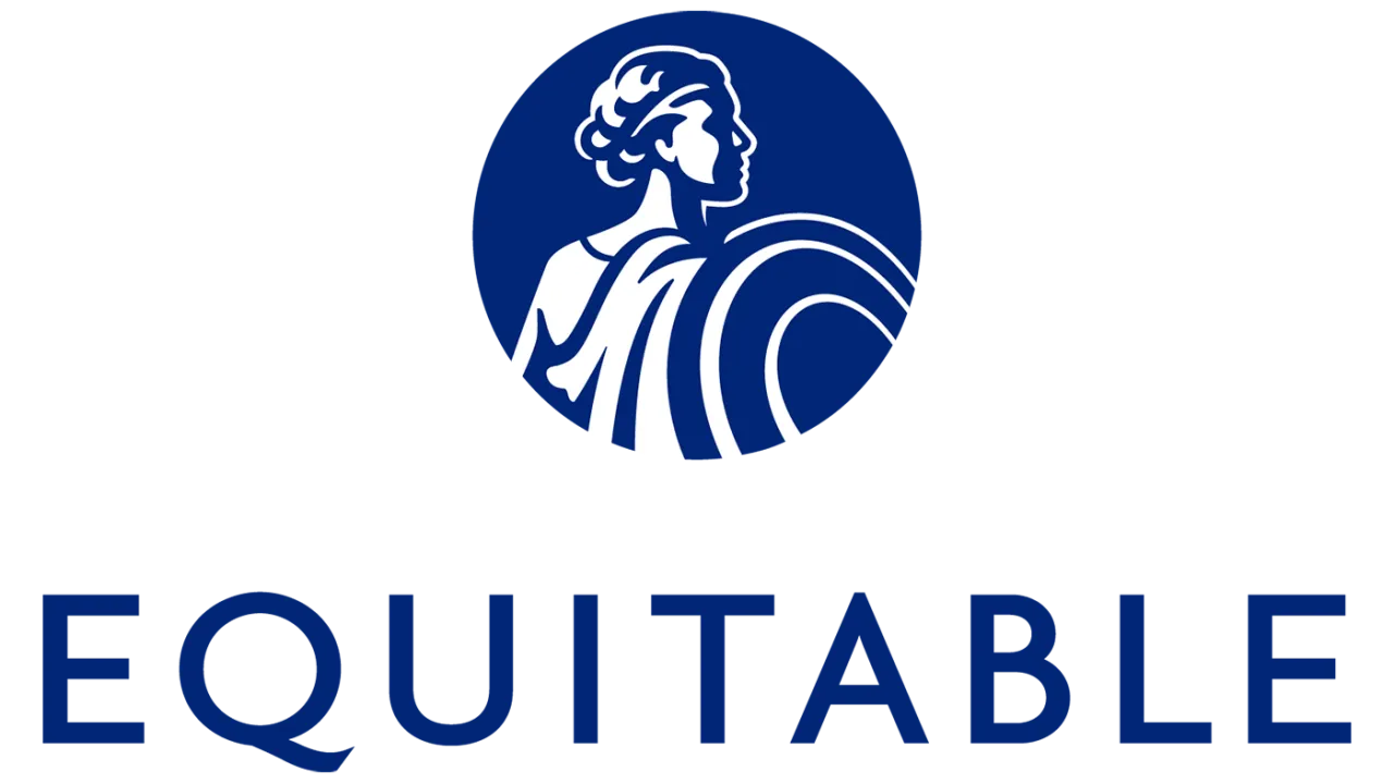 Equitable letters in all caps and in blue