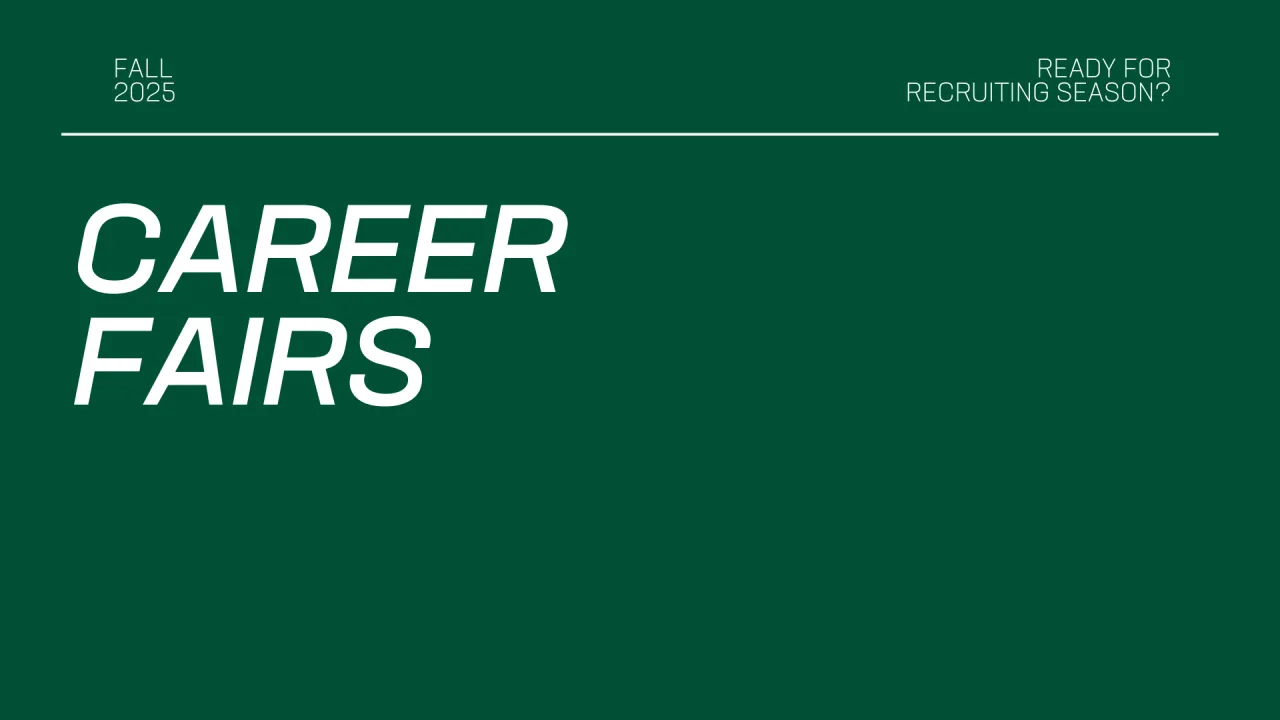 "Career Fairs" in white on green background