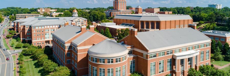 Aerial View of UNC Charlotte, Woodward facing Library