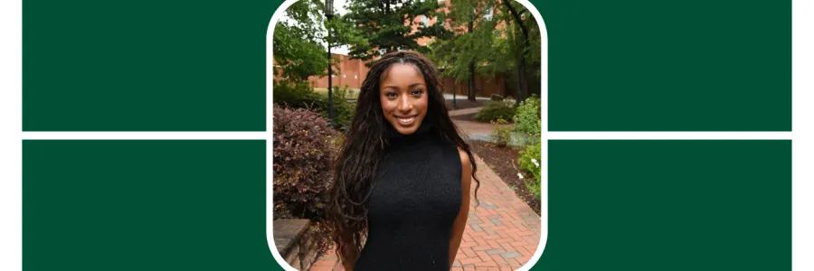 Jiya Heath poses in front of a brick walkway at UNC Charlotte for her SECU Public Fellows Internship Professional Photo