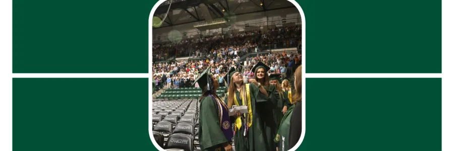 Students at graduation headed out of the arena