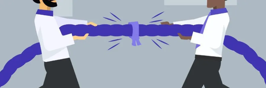 Negotiation Header (Drawing of Two Men playing tug of war)