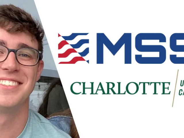 Photo of eddie scott smiling next to the MSS and UNCC career center logo