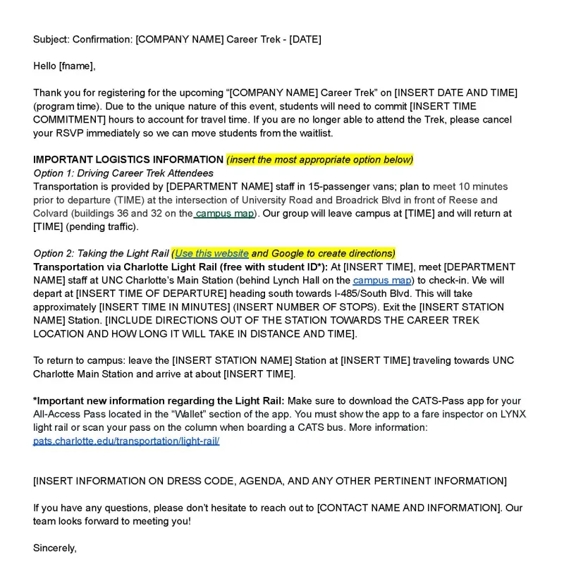 career trek confirmation email