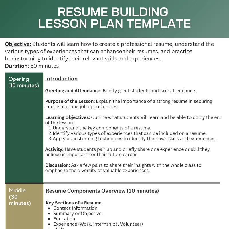 Resume Building Lesson Plan Template_Page