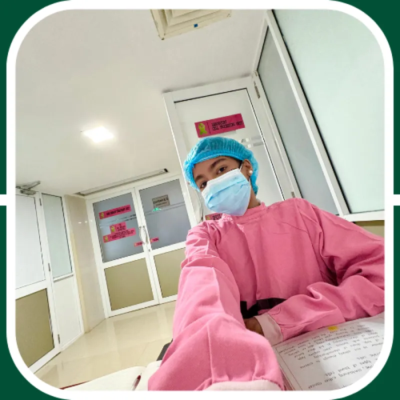 Nethika Hettiarachchi wearing scrubs at her internship
